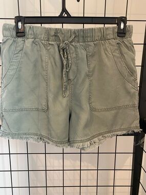 Time and Tru Sage Green Wide Elastic Waist Drawstring Shorts